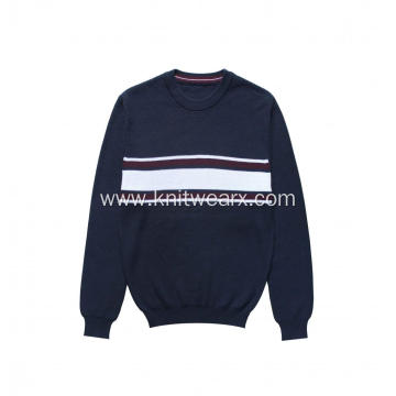 Men's Knitted Multi-Color Stripe Rib Stitch Crewneck Sweater